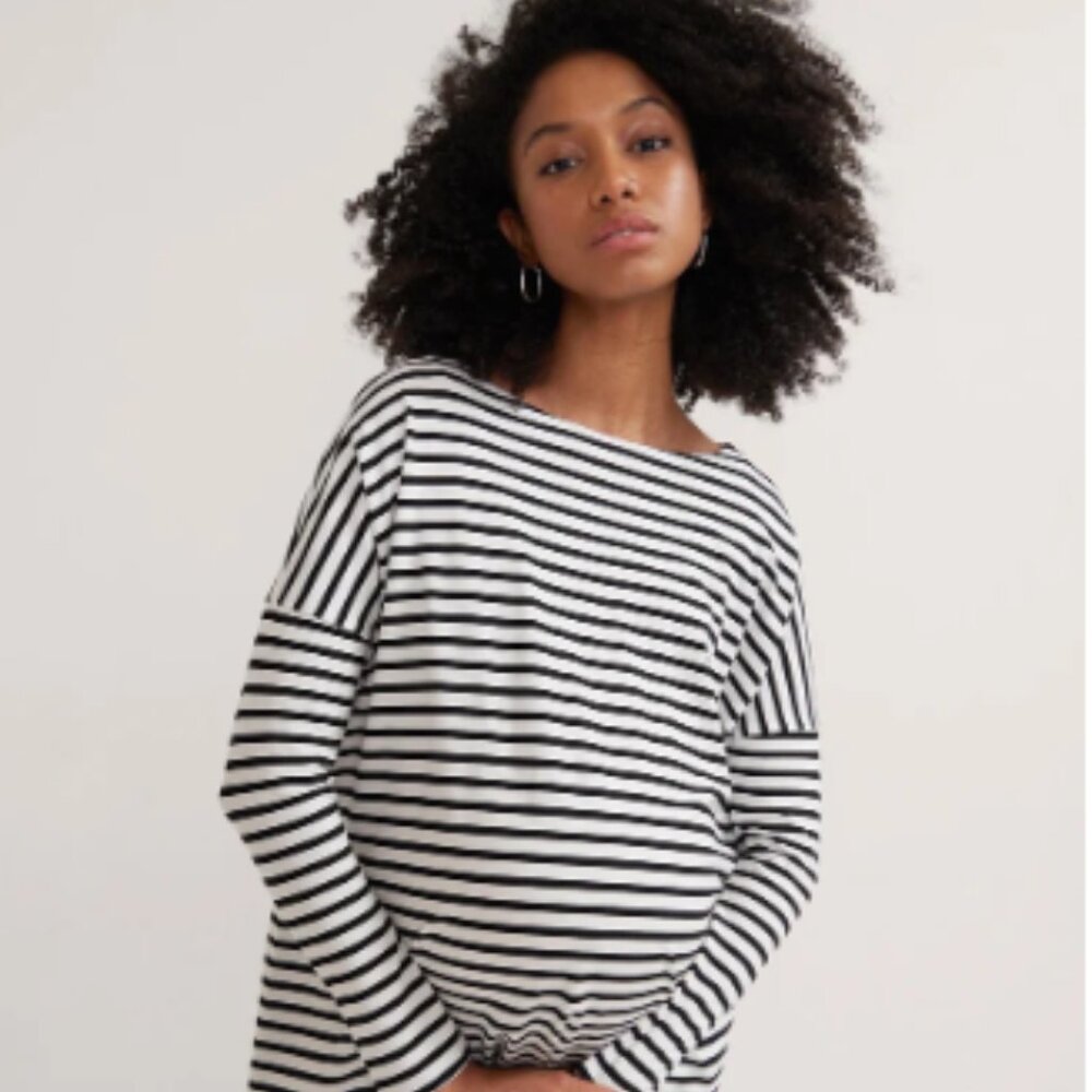 Hatch Black and White Striped Long Sleeve Tee